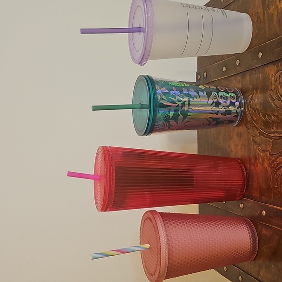 Starbucks Green and Silver, Hot Pink, Frosted Pink, and Clear FrostedTumbler Lot - Picture 2 of 11